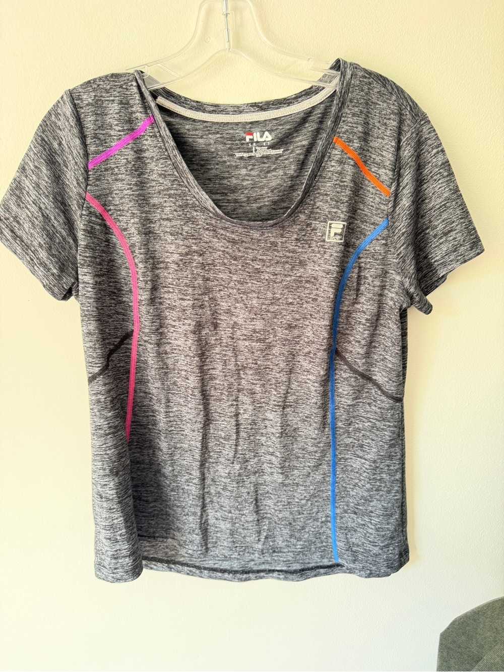 Fila Gray Short-Sleeve Athletic Tee with Pink, Orange & Blue Accents